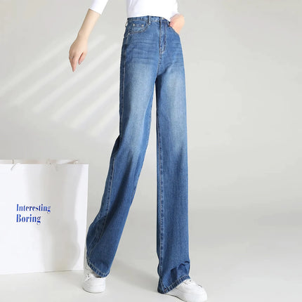 Pantalon en jean ample à taille haute et jambe large pour femme