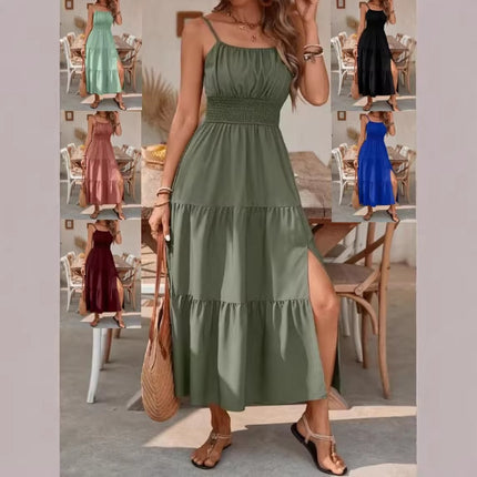 Strapless Layered Waist-cinching Solid-color Slim-fit Dress