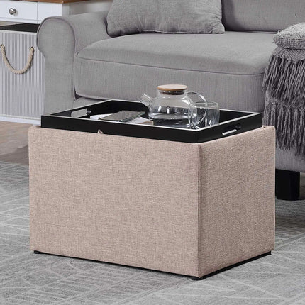 Tan Fabric Storage Ottoman with Reversible Tray - Wnkrs