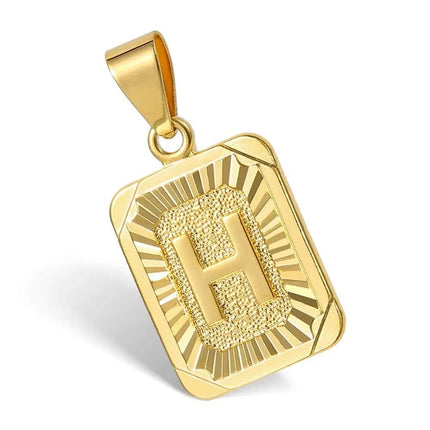 Gold Plated Initial Necklace with Cuban Curb Chain - Unisex Personalized Letter Pendant