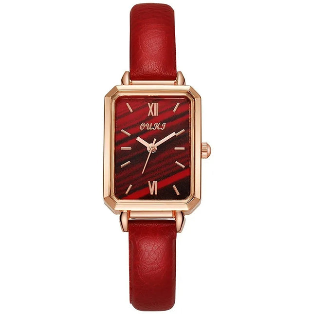 Elegant Square Dial Women's Watch with Leather Strap