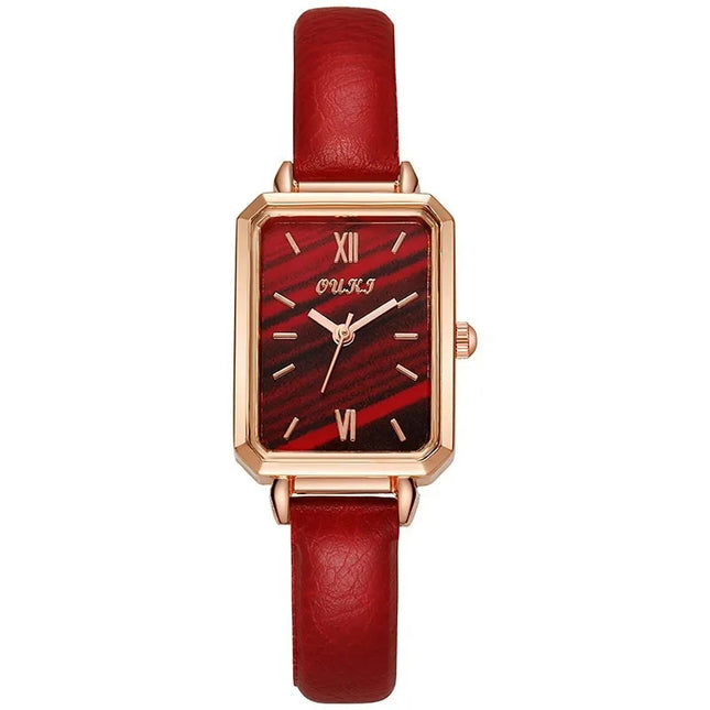 Montre élégante pour femme avec cadran carré et bracelet en cuir