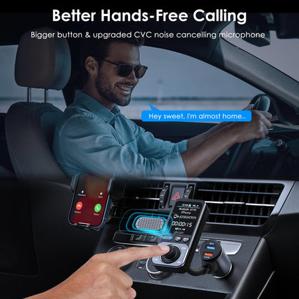 Transmetteur FM Bluetooth 5.0 avec deux ports USB et chargeur rapide pour voiture QC3.0