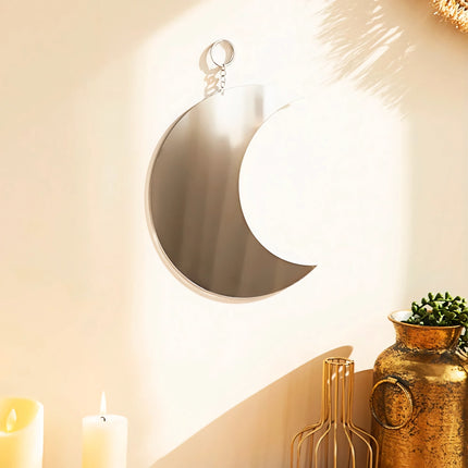 Espejo de pared decorativo colgante de acrílico con forma de luna dorada