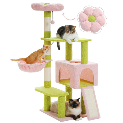 Árbol para gatos de varios niveles con postes rascadores y hamaca