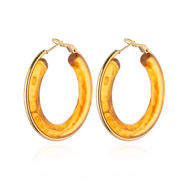 Boucles d'oreilles créoles dégradées en acrylique pour femmes - Boucles d'oreilles rondes tendance en acier inoxydable