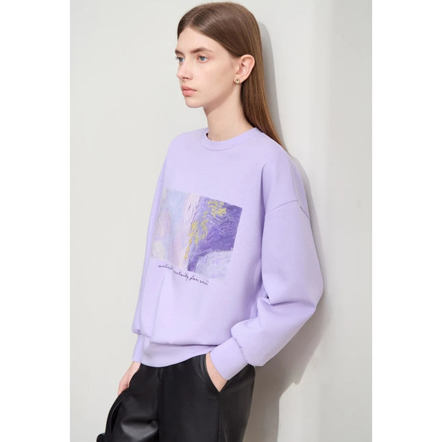 Sudadera con capucha bordada con estampado abstracto minimalista para mujer