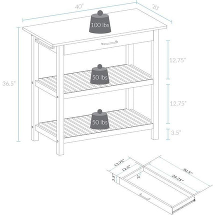 40" Natural & White Solid Wood Kitchen Island with Storage and Towel Rack - Wnkrs