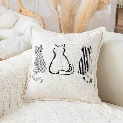 Housse de coussin à imprimé chat nordique – Jolie taie d'oreiller en peluche pour la décoration intérieure d'automne