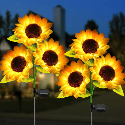 Paquete de 2 luces solares de girasol para jardín: luces decorativas para exteriores para patio y jardín