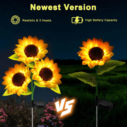 Lot de 2 lampes solaires de jardin en forme de tournesol – Lampes décoratives extérieures pour patio et jardin