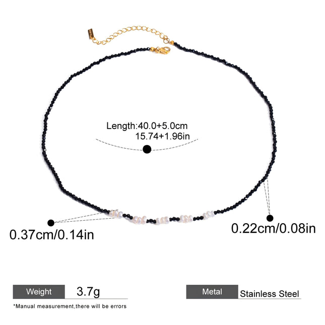 Minimalist 18K Gold Plated Black Crystal Imitation Pearl Necklace for Women