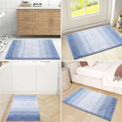 Tapis de salle de bain à rayures en chenille de luxe - Tapis de bain à poils longs extra épais, absorbant, antidérapant et moelleux