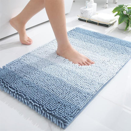 Tapis de salle de bain à rayures en chenille de luxe - Tapis de bain à poils longs extra épais, absorbant, antidérapant et moelleux