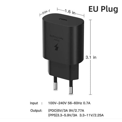 Cargador USB tipo C superrápido de 25 W con cable para teléfonos inteligentes y tabletas