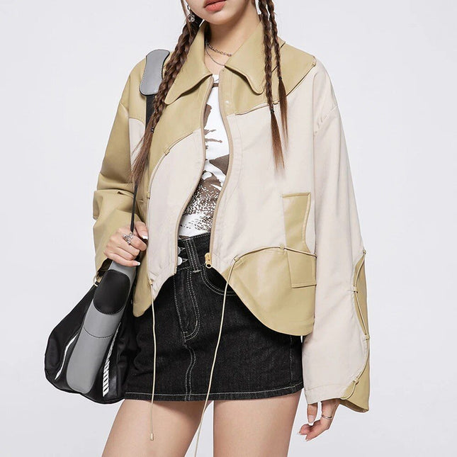 Pu Leather Spliced Zippers Jacket