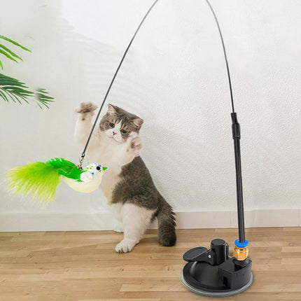 Interactive Feathered Bird Wand Toy with Suction Cup for Cats - Wnkrs