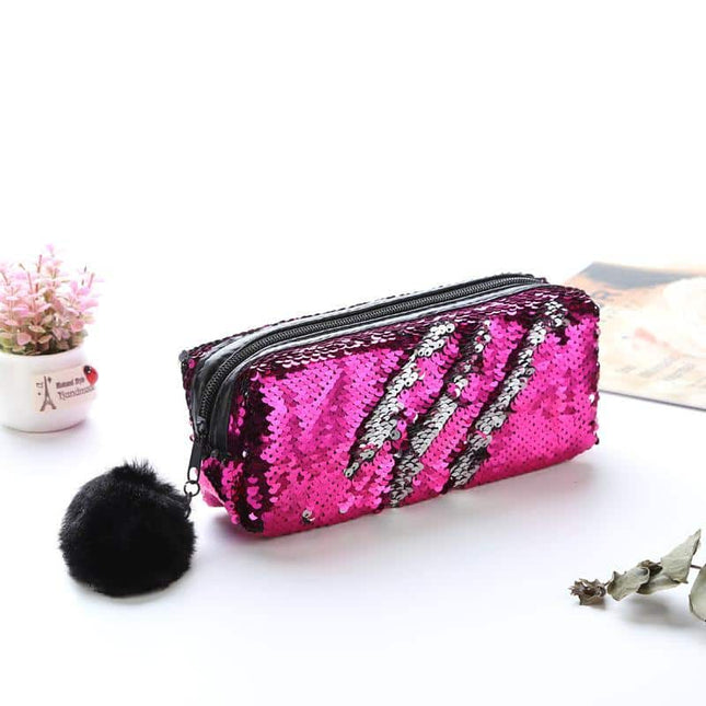 Glamour Hot Pink Sequin Stationery Pencil Case
