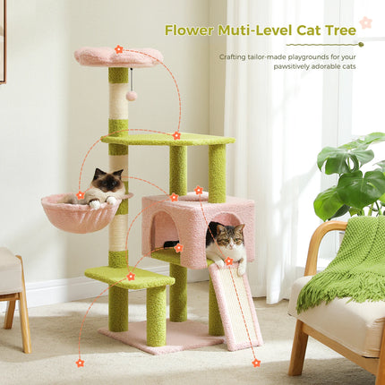 Árbol para gatos de varios niveles con postes rascadores y hamaca