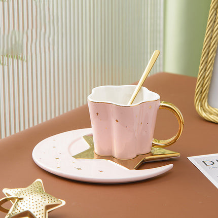 Creative Ceramic Cup With Star And Moon Saucer - Wnkrs