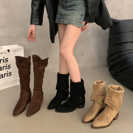 Bottes motardes longues en denim western pour femmes