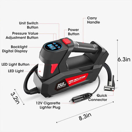 120W Portable Handheld Car Tire Inflator Pump with LED Light and Digital Display - Wnkrs