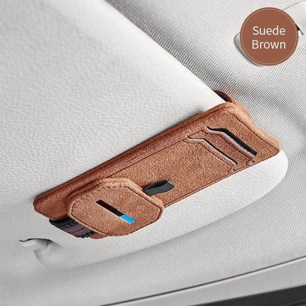 Multi-Function Suede Leather Car Sunglasses Holder with Magnetic Clip - Wnkrs