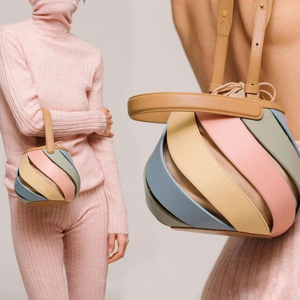 Colorful Striped PU Leather Bucket Handbag