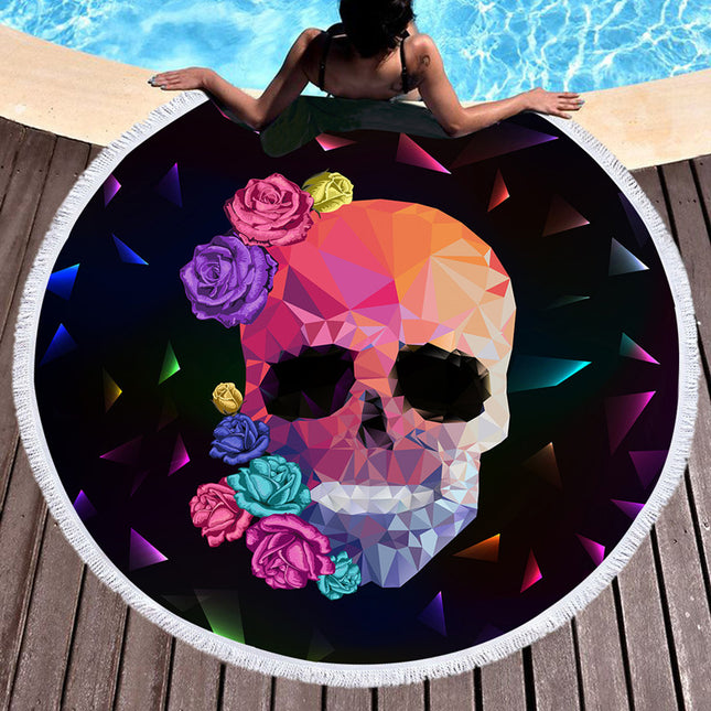 Scary Skull Round Beach Towel Fiber Picnic Mat - Wnkrs