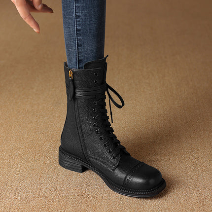 Bottines Chelsea à lacets en cuir pour automne et hiver