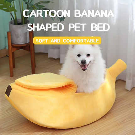 Cama blanda para mascotas con forma de plátano