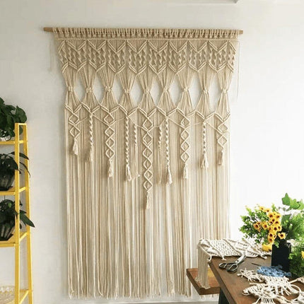 Boho Chic Beige Macrame Wall Hanging Tapestry - Wnkrs