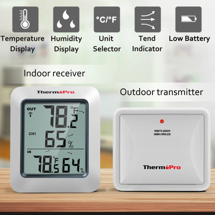 Termómetro e higrómetro inalámbrico para interiores y exteriores con alcance de 200 pies