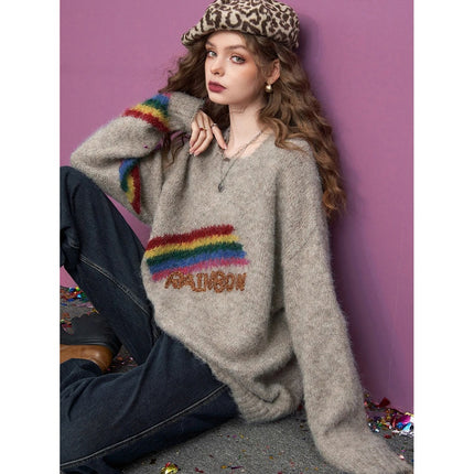 Colorful Rainbow Loose Sweater for Women