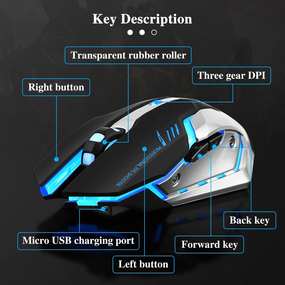 Led Mouse Back Rechargeable Wireless Gaming Mouse with LED Backlight and Ergonomic De ...