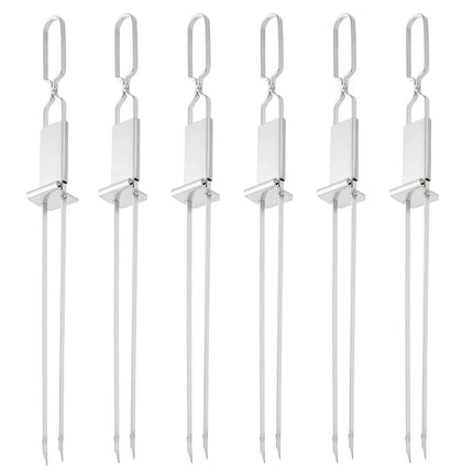 Stainless Steel Semi-Automatic BBQ Grill Forks - Portable Skewers for Camping & Picnic