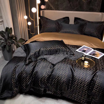 Luxury Retro Style Black Gold 120 Yarn-dyed Jacquard Cotton Bed Four-piece Set - Wnkrs