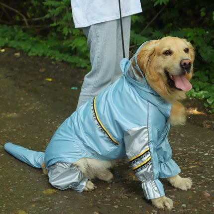 Imperméable pour gros chien avec combinaison queue – Veste imperméable pour grands chiens avec bandes réfléchissantes et trou de remorquage