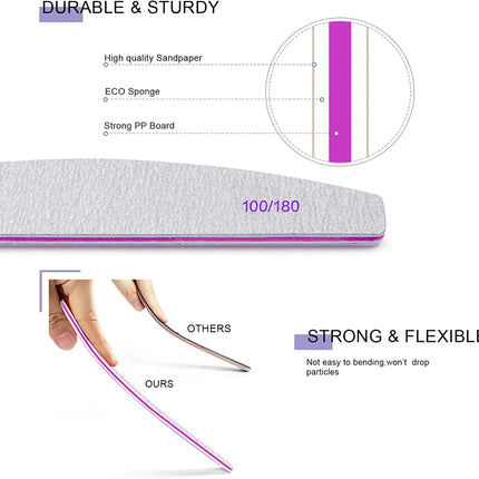 Limas de uñas de doble cara de grano 100/180, herramientas profesionales para estilizar las uñas