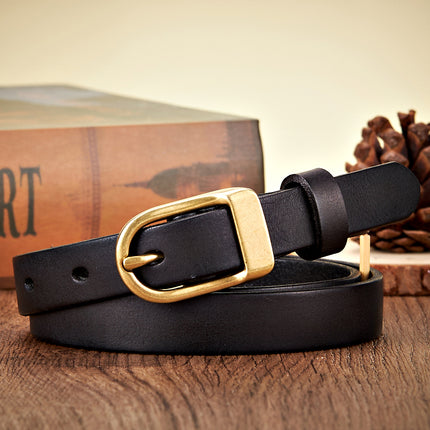 Ceinture fine en cuir véritable de 1,8 cm pour femme avec boucle en cuivre