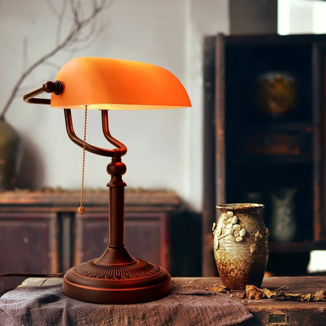 Retro Vintage Matted Orange Glass Table Lamp - Wnkrs