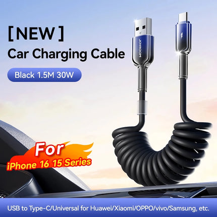 Cable de carga USB tipo C PD para automóvil de 60 W con resorte