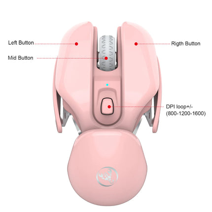 2.4G Wireless Rechargeable 4D Pink Mouse with Aluminum Alloy Shell, 1600dpi Adjustable for Office and Gaming