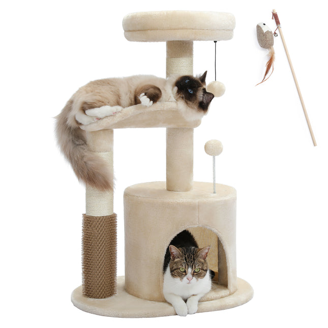 Arbre à chat avec brosse autonettoyante et griffoir pour chatons et chats actifs