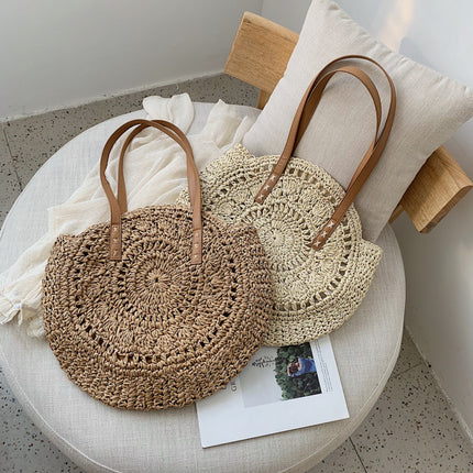 Round Straw Beach Bag