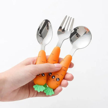Toddler Stainless Steel Utensils with Carrot Handle - Baby Fork and Spoons Set