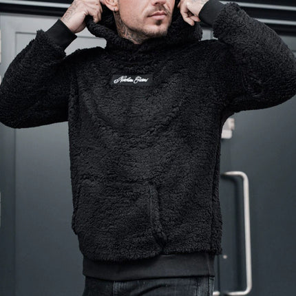 Men's Plush Hoodies Sweatshirt With Big Pocket Fashion Long-sleeved Pullover Hooded Top Solid Clothing
