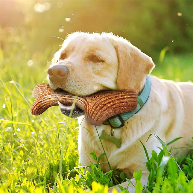 Juguete masticable indestructible de madera auténtica con forma de ciervo para perros