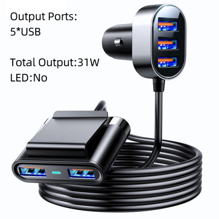 Cargador de coche de 5 puertos y 78 W con LED y adaptador USB C de carga rápida para coches