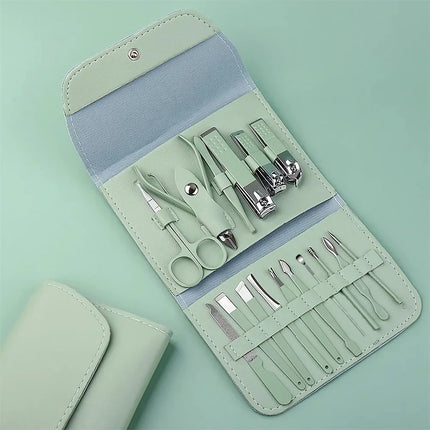 Juego de cortaúñas profesional de 16 piezas con estuche de viaje: kit completo de manicura y pedicura